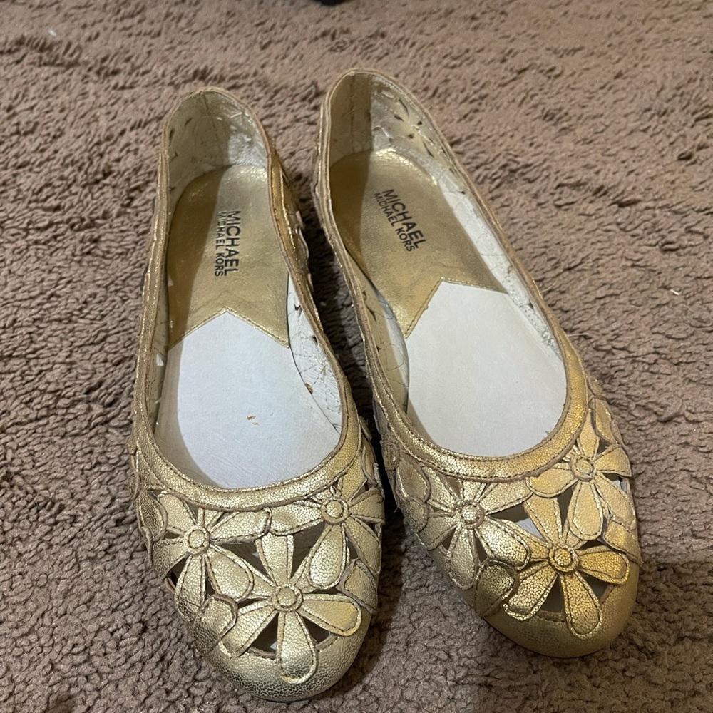 Michael Kors metallic gold floral sandals